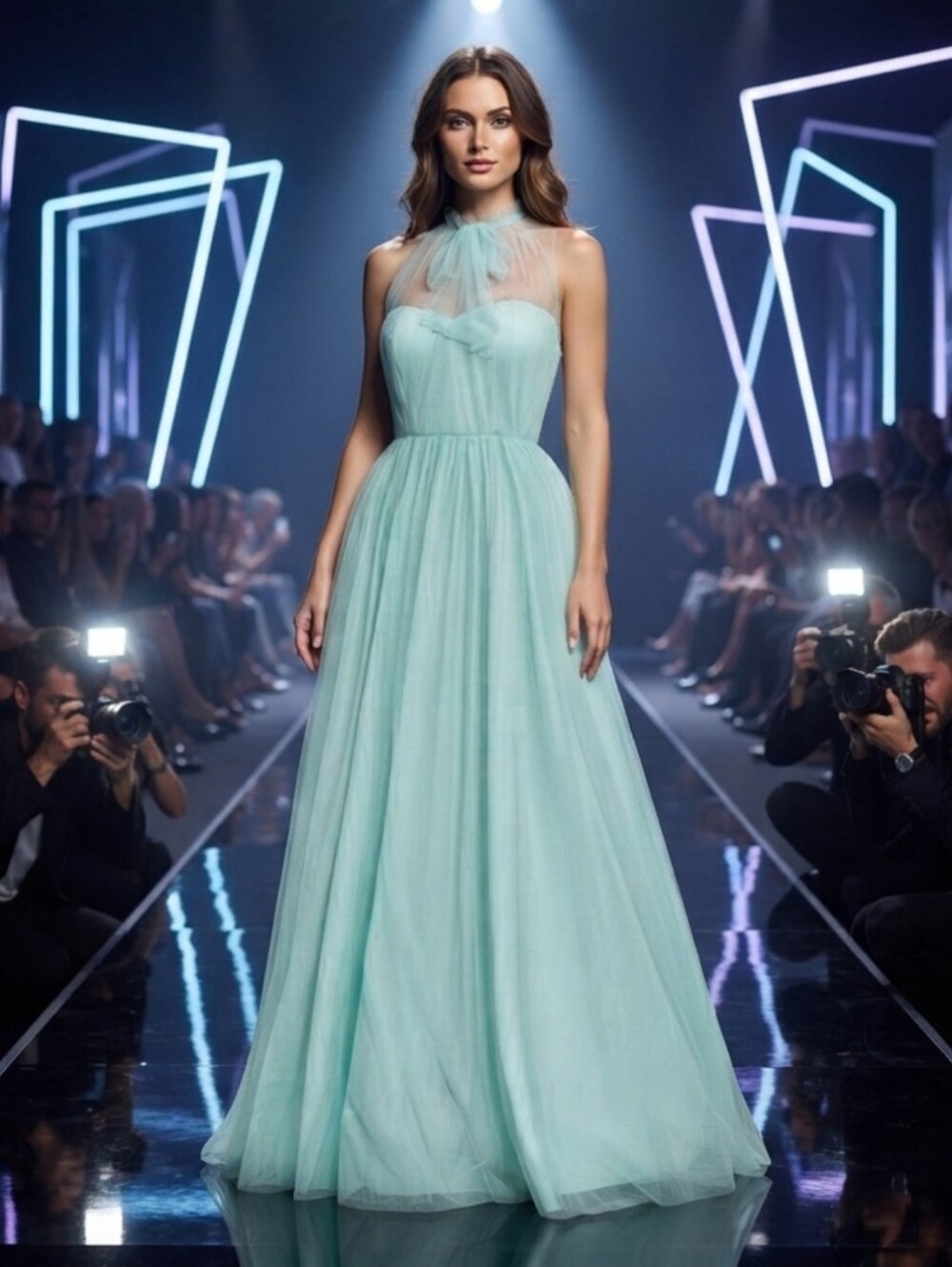MINT BLUE RUFFLE SHEER STAND COLLAR PREMIUM BRAND AND QUALITY SPECIAL EV…